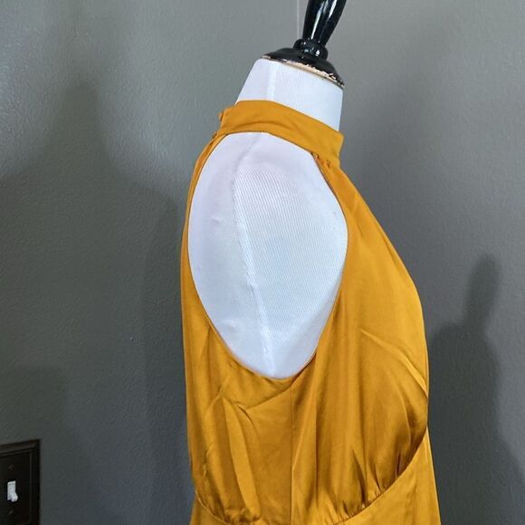 NEW EXPRESS Golden HONEY SATIN HALTER MAXI DRESS - Picture 10 of 14